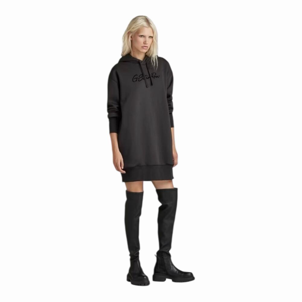 G-Star Raw Black Flocked Hoodie Sweatshirt Dress New With Tags Size Extra Small